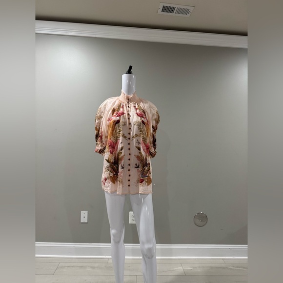 $595 ZIMMERMANN
embellished shirred floral-print ramie blouse size 2/us8 - Picture 6 of 10
